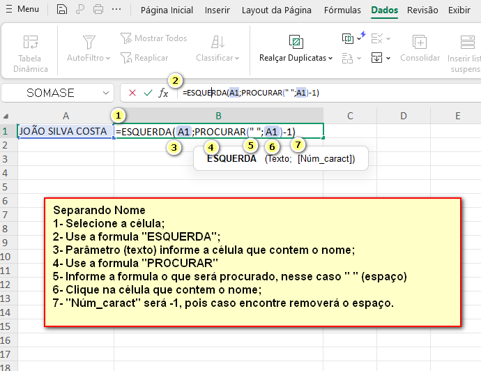 Separar nome de sobrenome esquerda com procurar